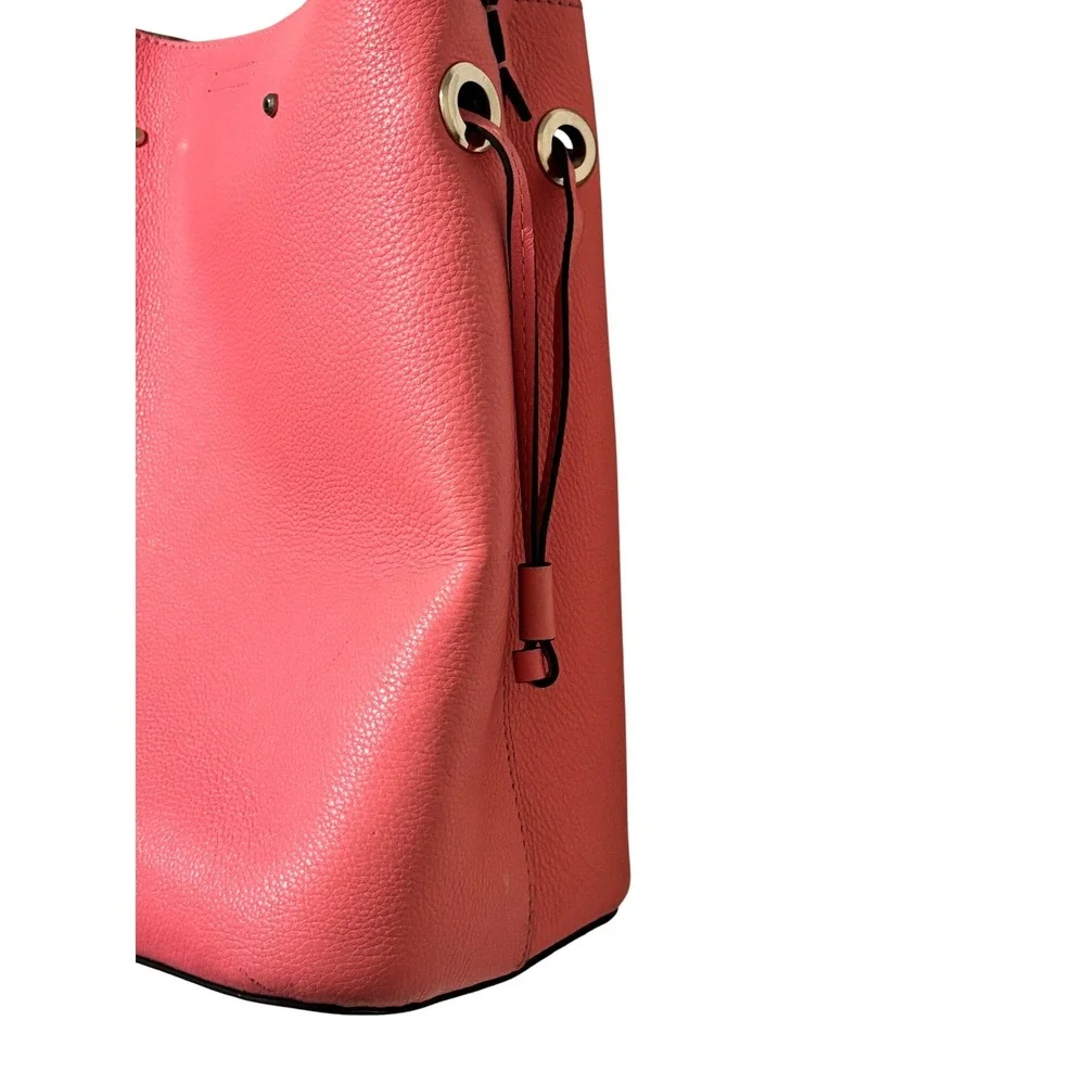 Kate‎ Spade Marti Small Bucket Bag Pink Pebbled Leather Scarf Accent - S4